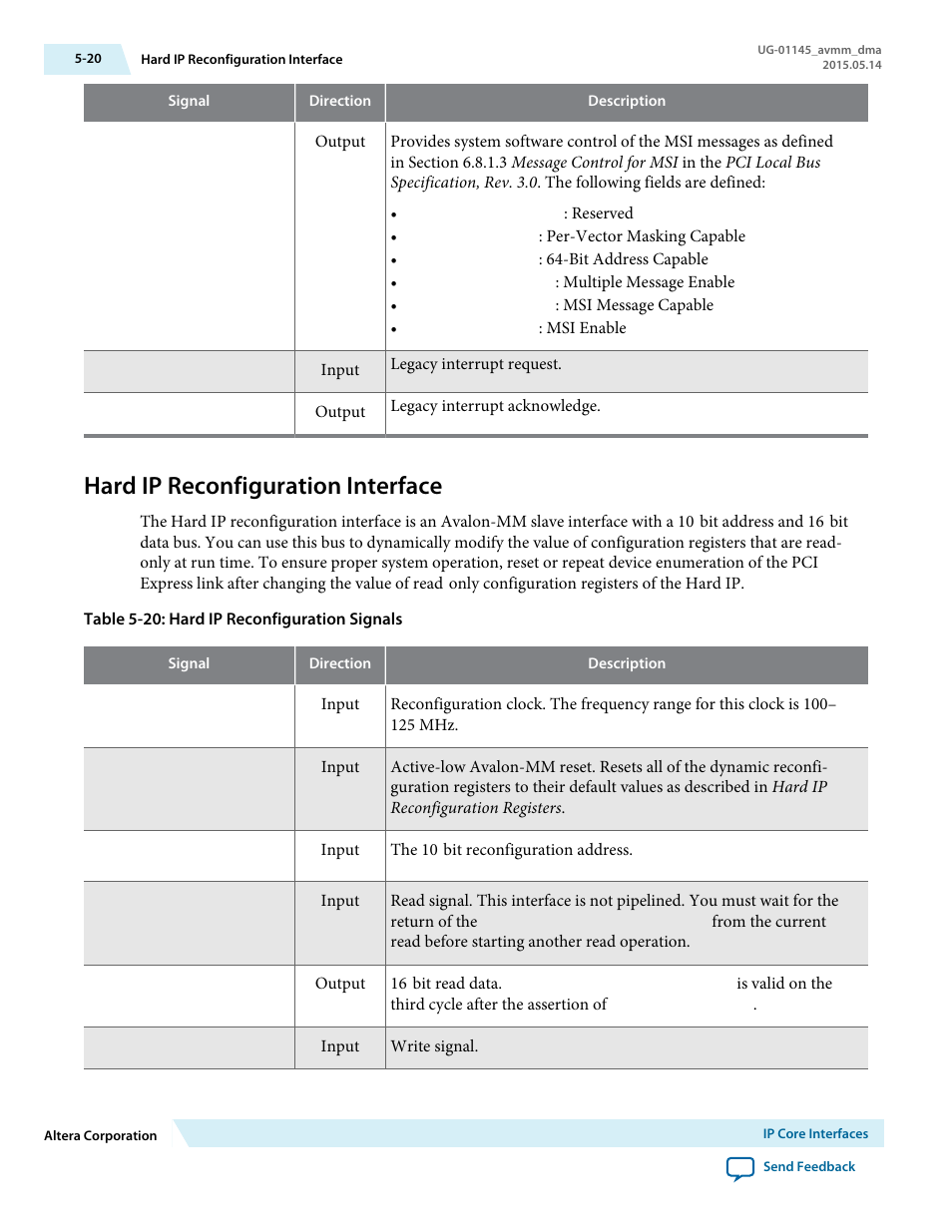 Hard ip reconfiguration interface, Hard ip reconfiguration interface -20 | Altera Arria 10 Avalon-MM DMA User Manual | Page 61 / 133