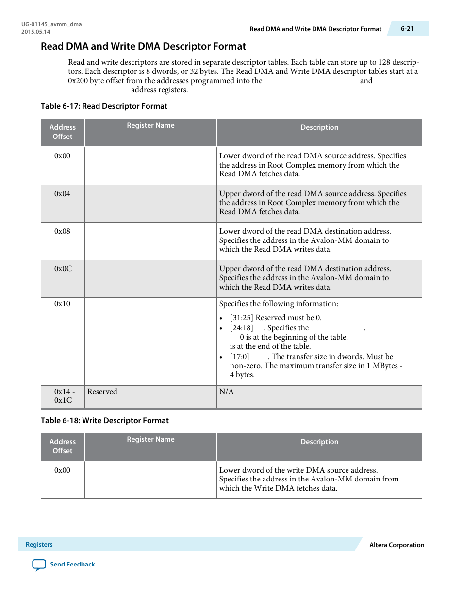 Read dma and write dma descriptor format, Read dma and write dma descriptor format -21 | Altera Arria 10 Avalon-MM DMA User Manual | Page 90 / 133