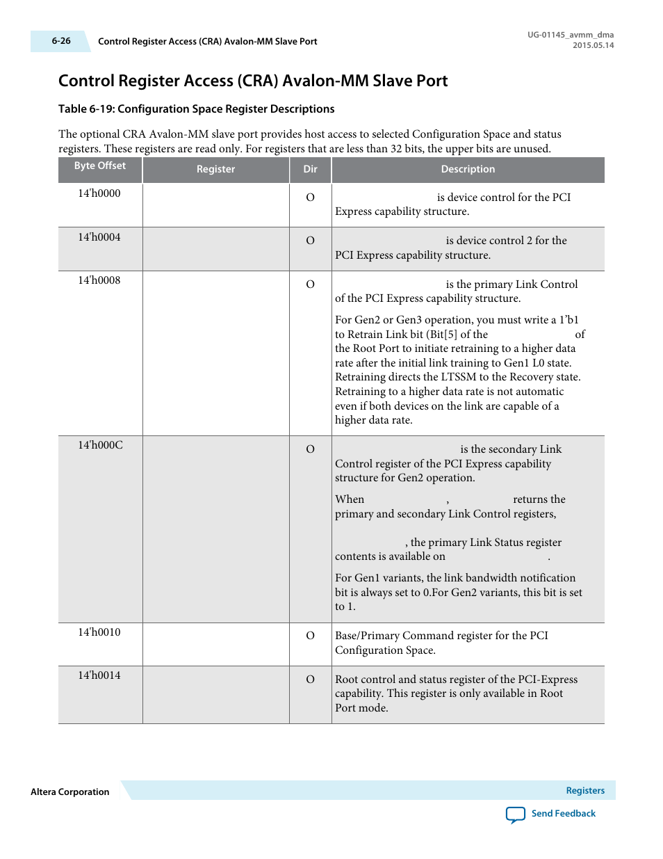 Control register access (cra) avalon-mm slave port | Altera Arria 10 Avalon-MM DMA User Manual | Page 95 / 133