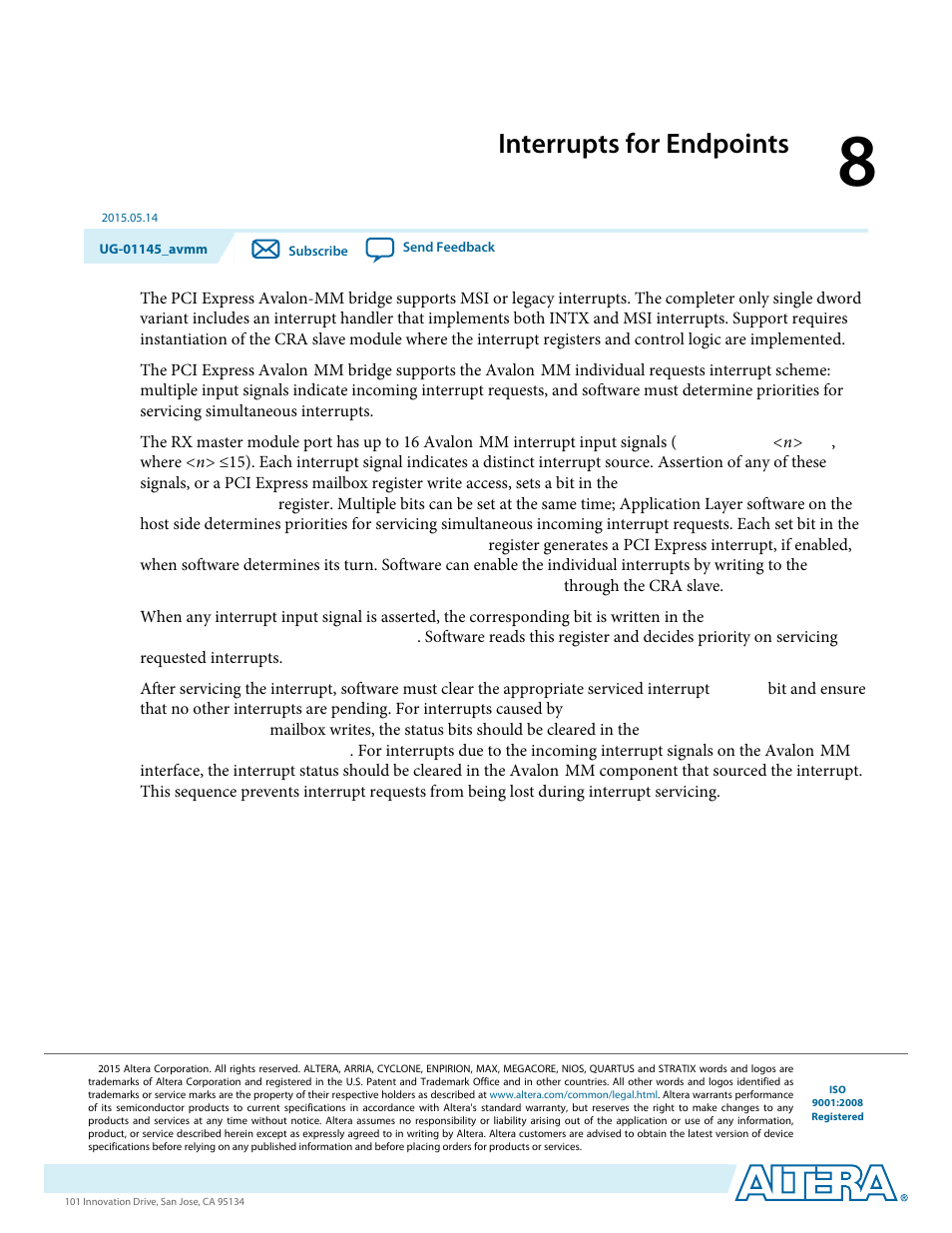 Interrupts for endpoints, Interrupts for endpoints -1 | Altera Arria 10 Avalon-MM User Manual | Page 107 / 212