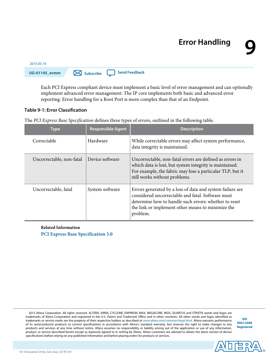 Error handling, Error handling -1 | Altera Arria 10 Avalon-MM User Manual | Page 111 / 212