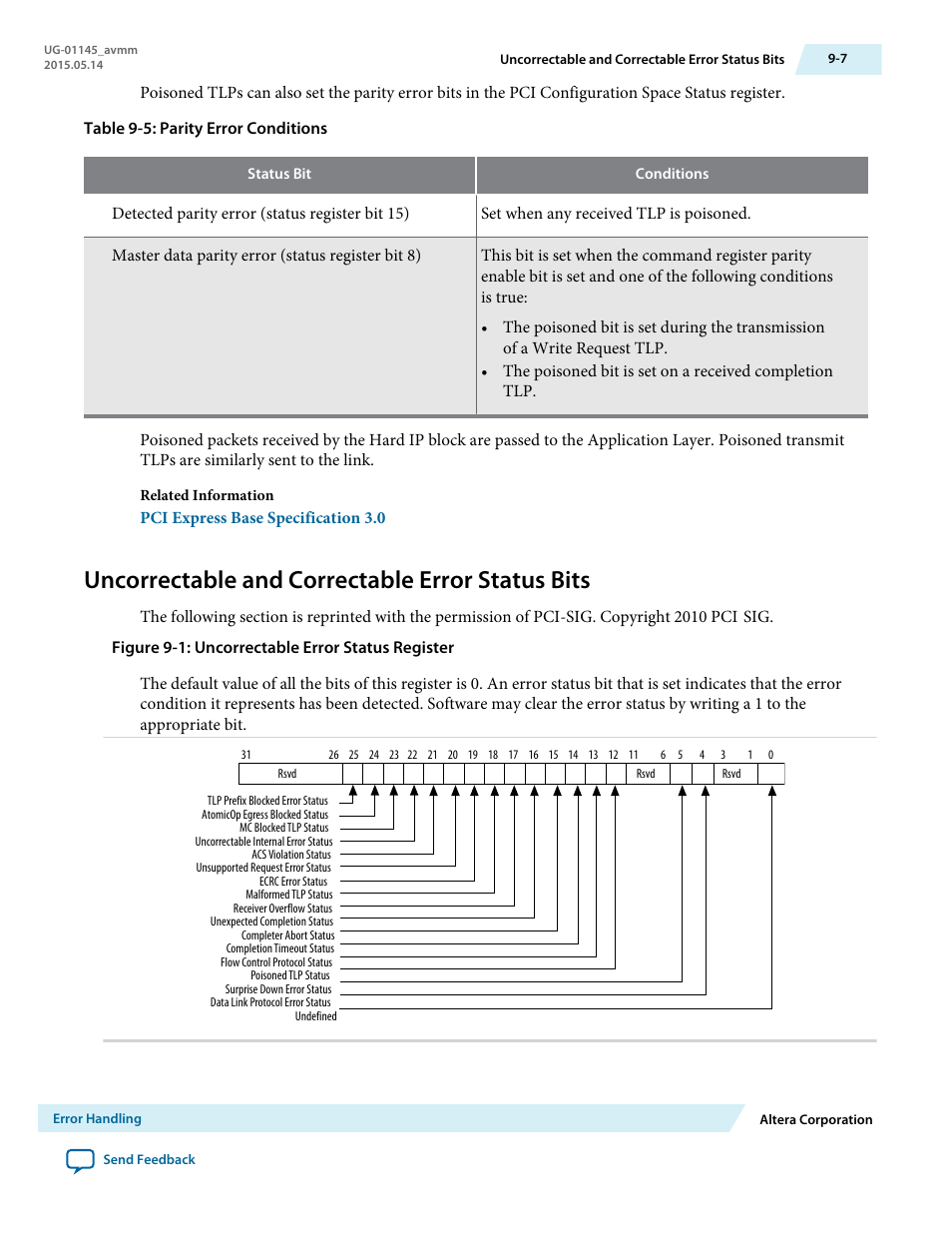 Uncorrectable and correctable error status bits, Uncorrectable and correctable error status bits -7 | Altera Arria 10 Avalon-MM User Manual | Page 117 / 212