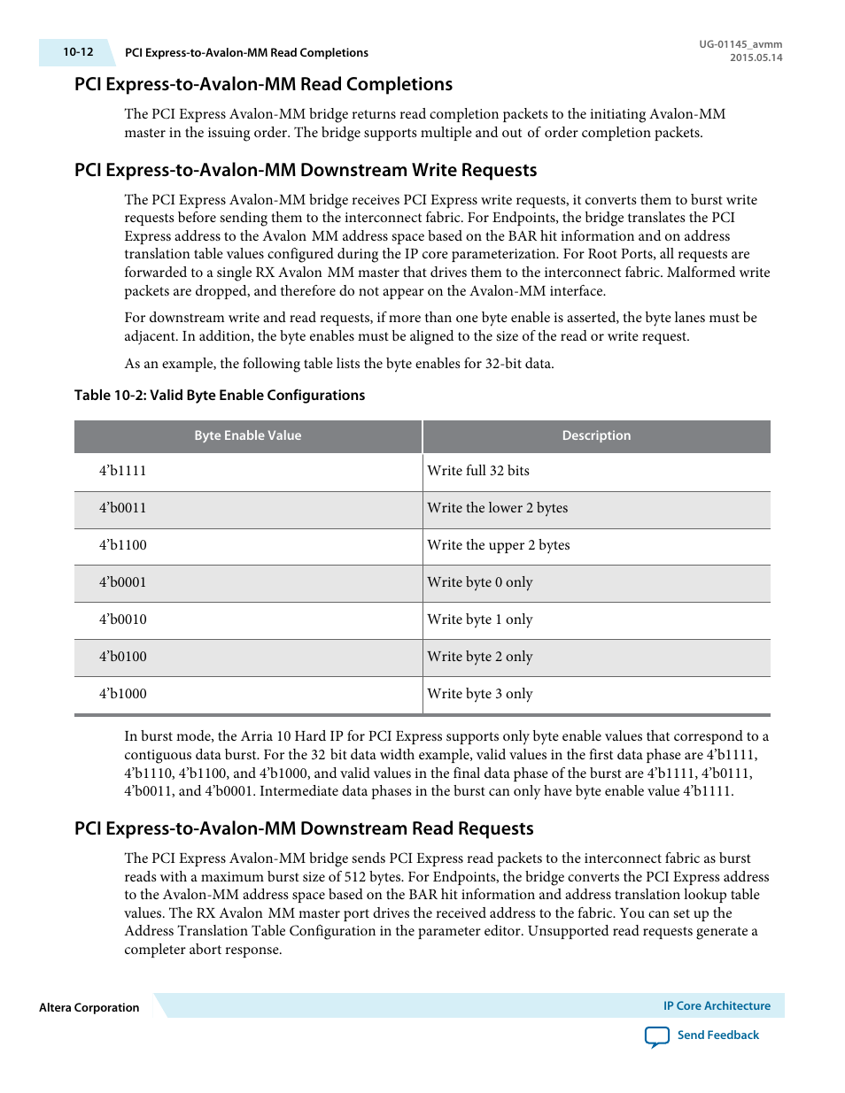 Pci express-to-avalon-mm read completions, Pci express-to-avalon-mm downstream write requests, Pci express-to-avalon-mm downstream read requests | Pci express-to-avalon-mm read completions -12 | Altera Arria 10 Avalon-MM User Manual | Page 130 / 212