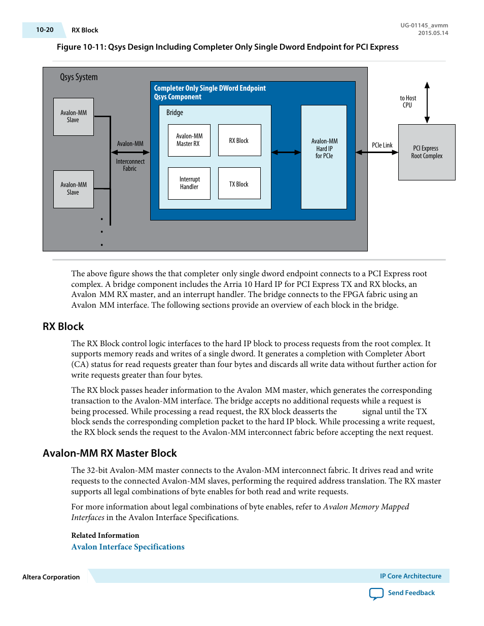 Rx block, Avalon-mm rx master block, Rx block -20 | Avalon-mm rx master block -20 | Altera Arria 10 Avalon-MM User Manual | Page 138 / 212