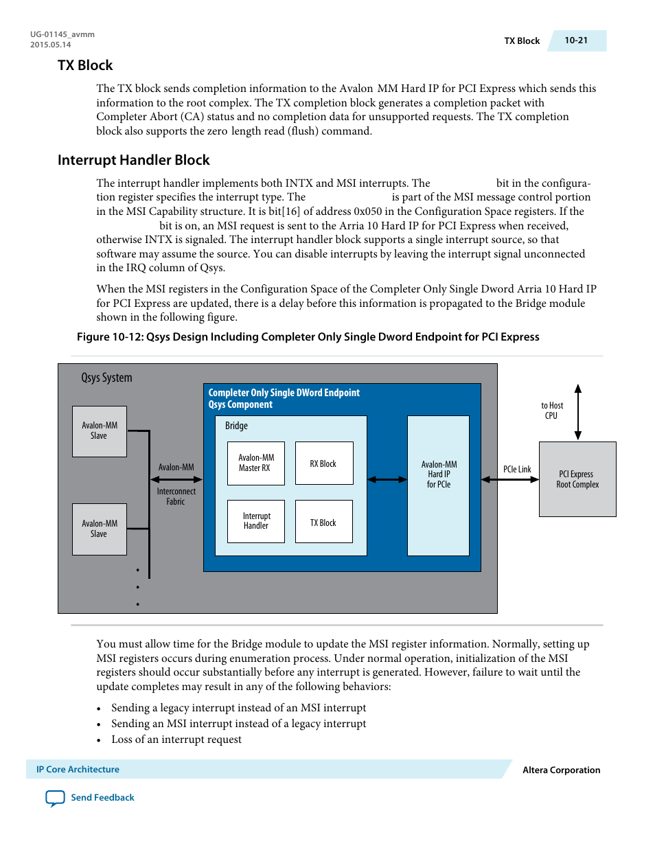 Tx block, Interrupt handler block, Tx block -21 | Interrupt handler block -21 | Altera Arria 10 Avalon-MM User Manual | Page 139 / 212