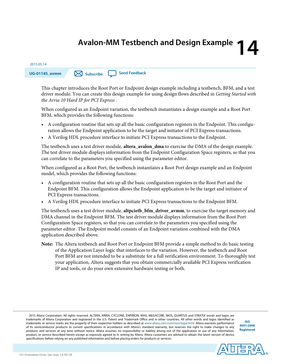 Avalon-mm testbench and design example, Avalon-mm testbench and design example -1 | Altera Arria 10 Avalon-MM User Manual | Page 151 / 212