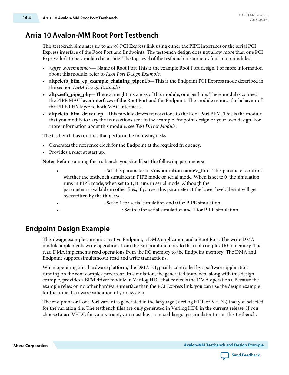 Arria 10 avalon-mm root port testbench, Endpoint design example, Arria 10 avalon-mm root port testbench -4 | Endpoint design example -4 | Altera Arria 10 Avalon-MM User Manual | Page 154 / 212