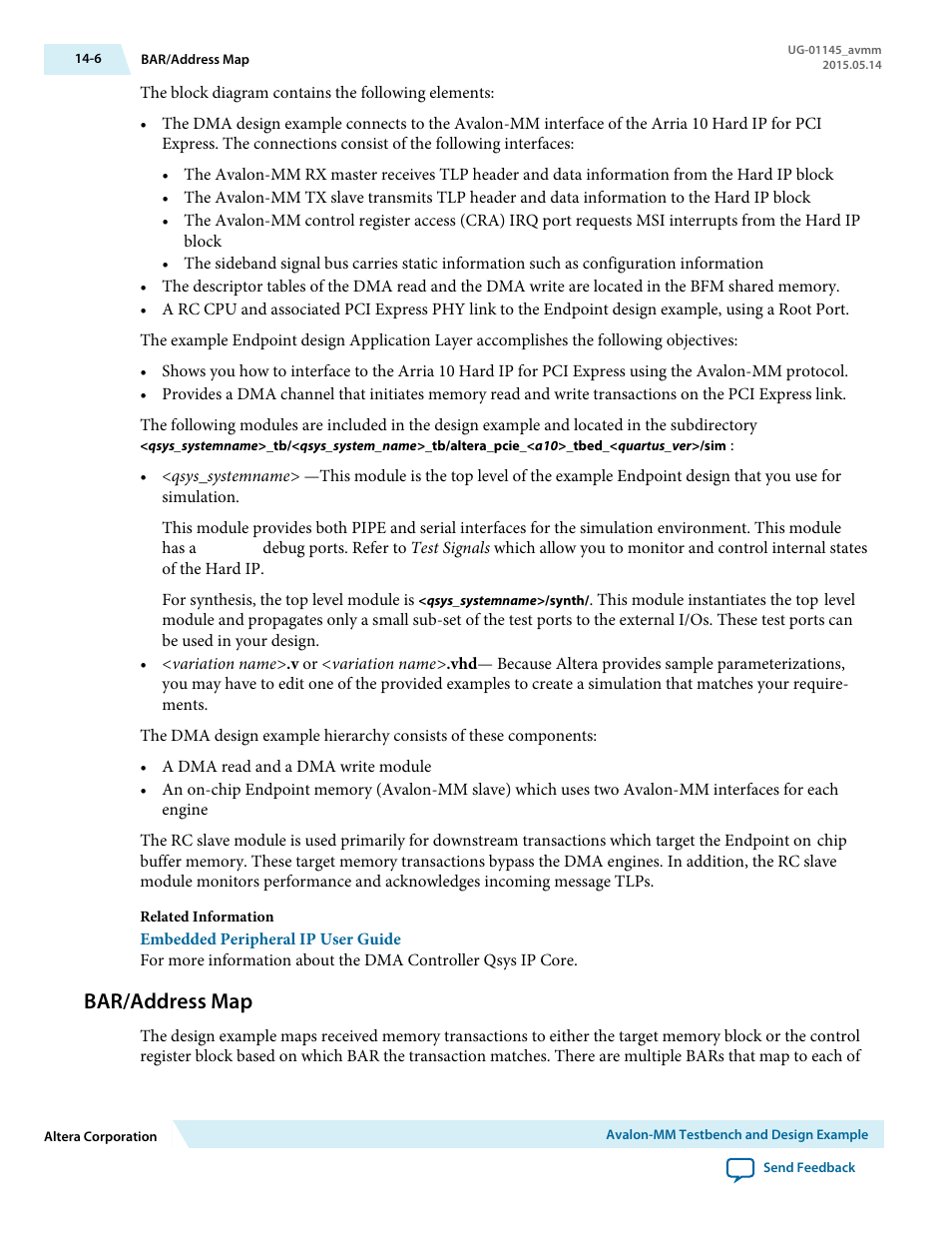 Bar/address map, Bar/address map -6 | Altera Arria 10 Avalon-MM User Manual | Page 156 / 212