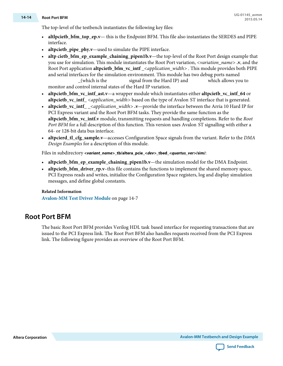 Root port bfm, Root port bfm -14 | Altera Arria 10 Avalon-MM User Manual | Page 164 / 212