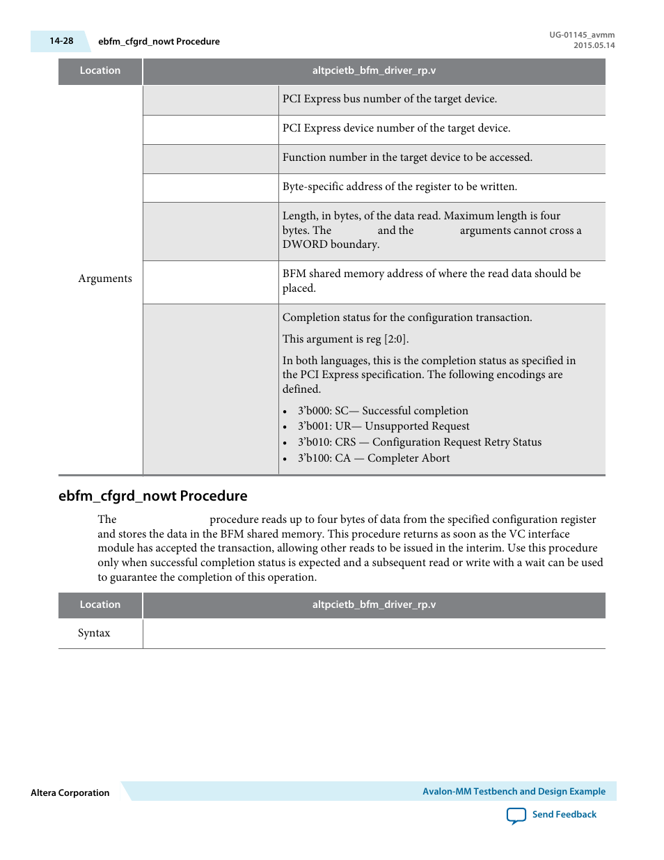 Ebfm_cfgrd_nowt procedure, Ebfm_cfgrd_nowt procedure -28 | Altera Arria 10 Avalon-MM User Manual | Page 178 / 212