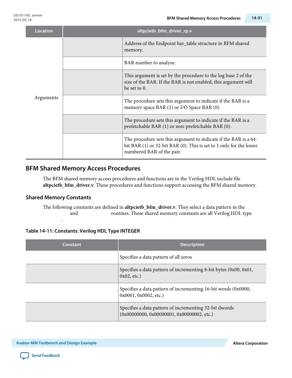Bfm shared memory access procedures, Shared memory constants, Bfm shared memory access procedures -31 | Altera Arria 10 Avalon-MM User Manual | Page 181 / 212