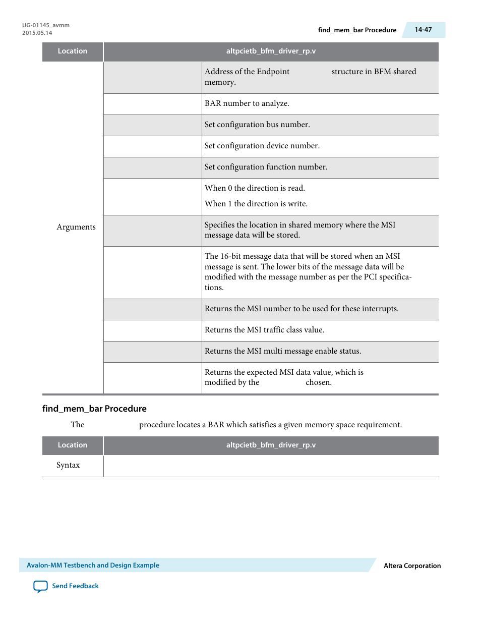 Find_mem_bar procedure | Altera Arria 10 Avalon-MM User Manual | Page 197 / 212