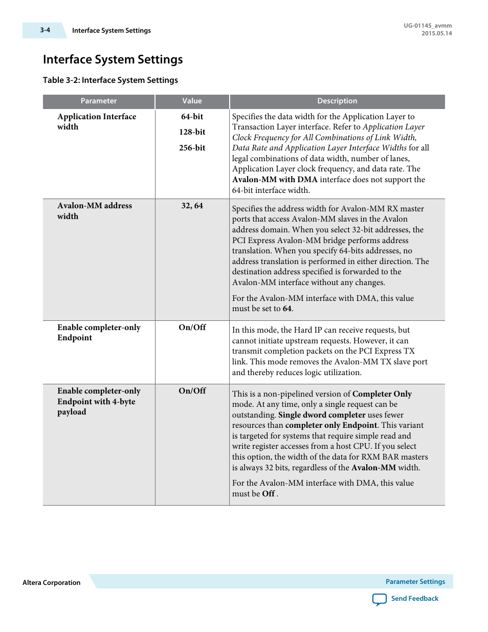 Interface system settings, Interface system settings -4 | Altera Arria 10 Avalon-MM User Manual | Page 30 / 212