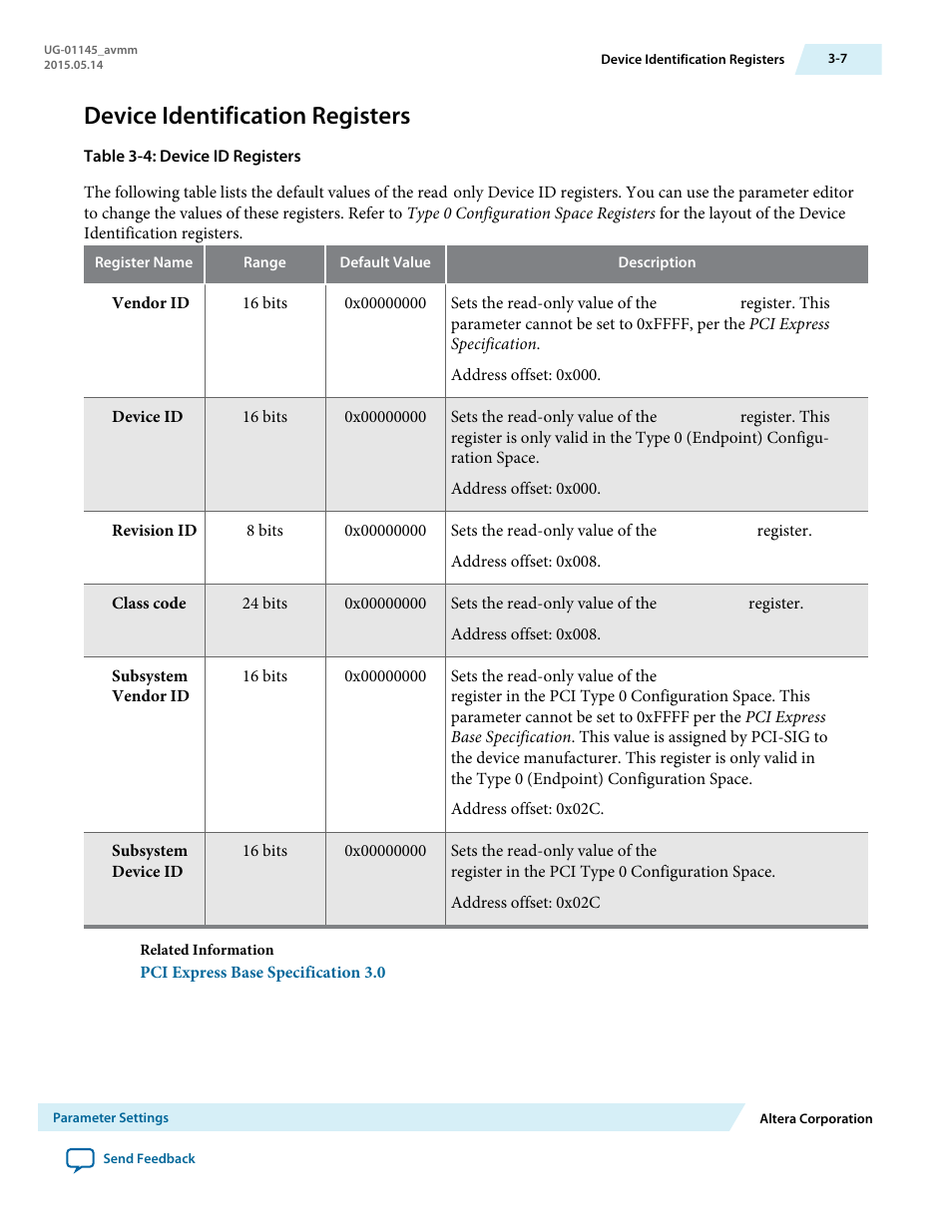 Device identification registers, Device identification registers -7 | Altera Arria 10 Avalon-MM User Manual | Page 33 / 212
