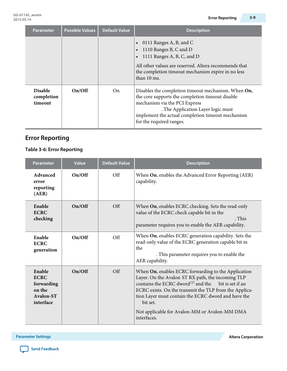 Error reporting, Error reporting -9 | Altera Arria 10 Avalon-MM User Manual | Page 35 / 212