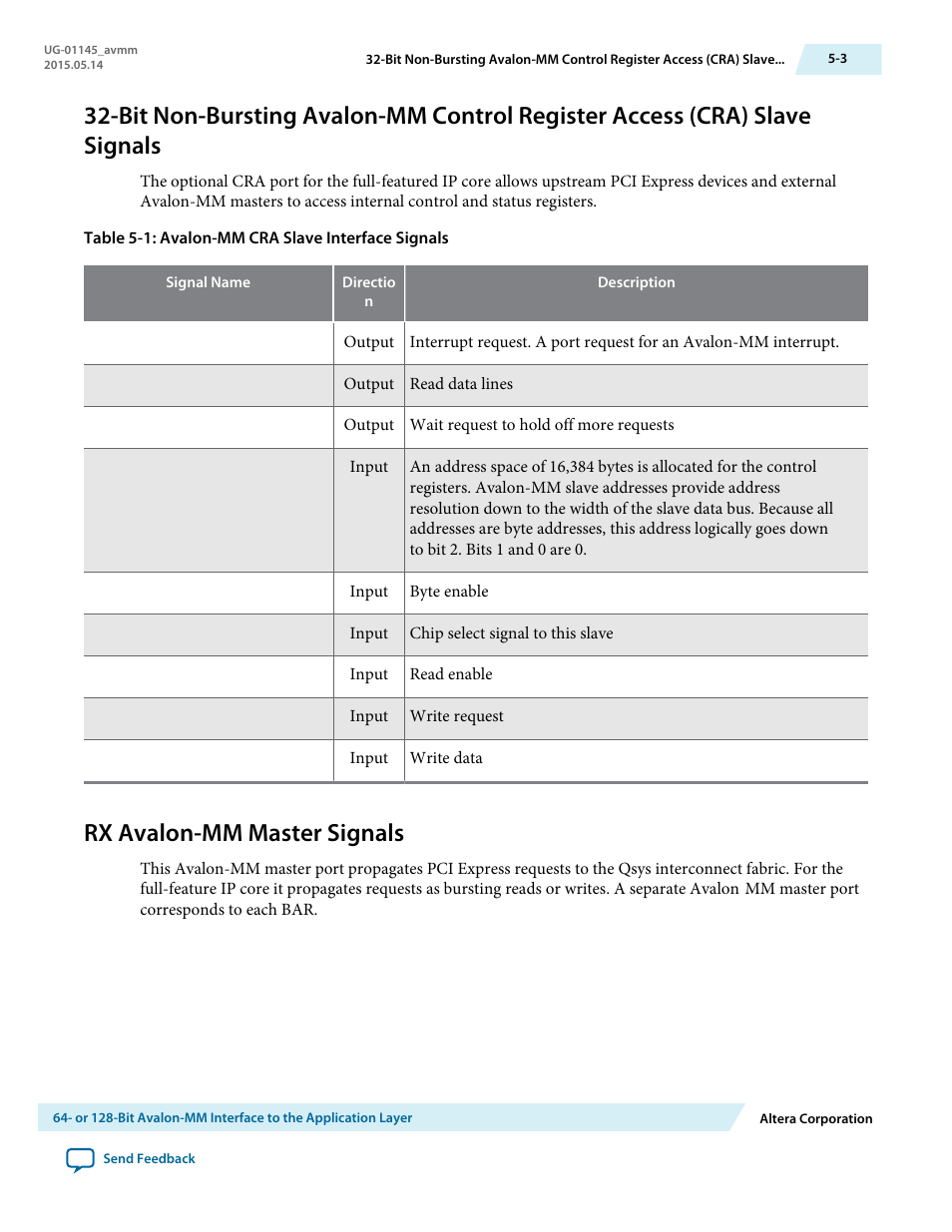 Rx avalon-mm master signals, Rx avalon-mm master signals -3 | Altera Arria 10 Avalon-MM User Manual | Page 50 / 212