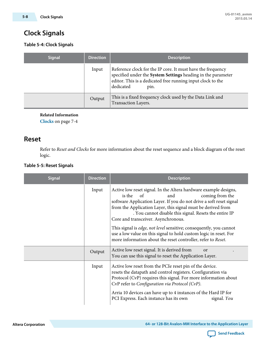 Clock signals, Reset, Clock signals -8 | Reset -8 | Altera Arria 10 Avalon-MM User Manual | Page 55 / 212