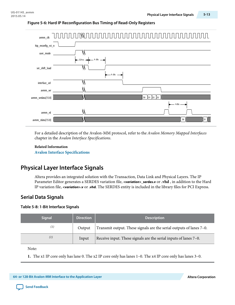 Physical layer interface signals, Serial data signals, Physical layer interface signals -13 | Serial data signals -13 | Altera Arria 10 Avalon-MM User Manual | Page 60 / 212
