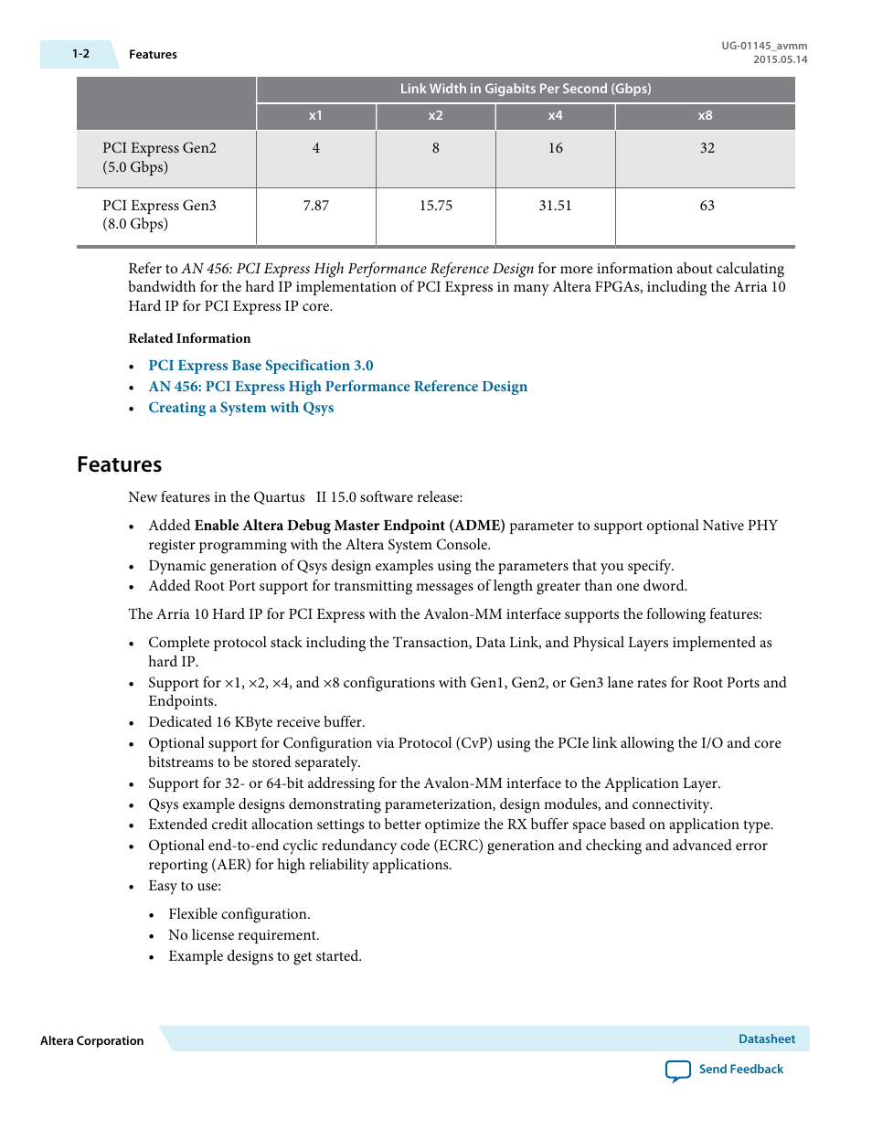 Features, Features -2 | Altera Arria 10 Avalon-MM User Manual | Page 8 / 212