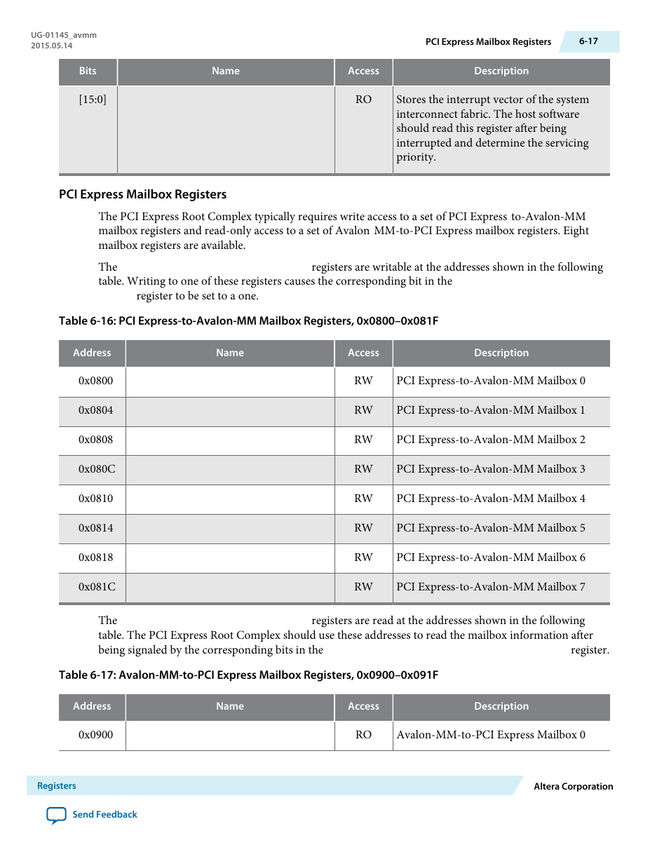 Pci express mailbox registers | Altera Arria 10 Avalon-MM User Manual | Page 83 / 212