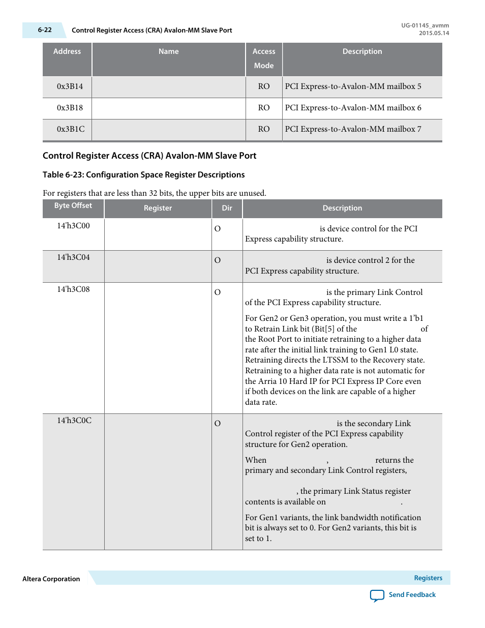 Control register access (cra) avalon-mm slave port | Altera Arria 10 Avalon-MM User Manual | Page 88 / 212