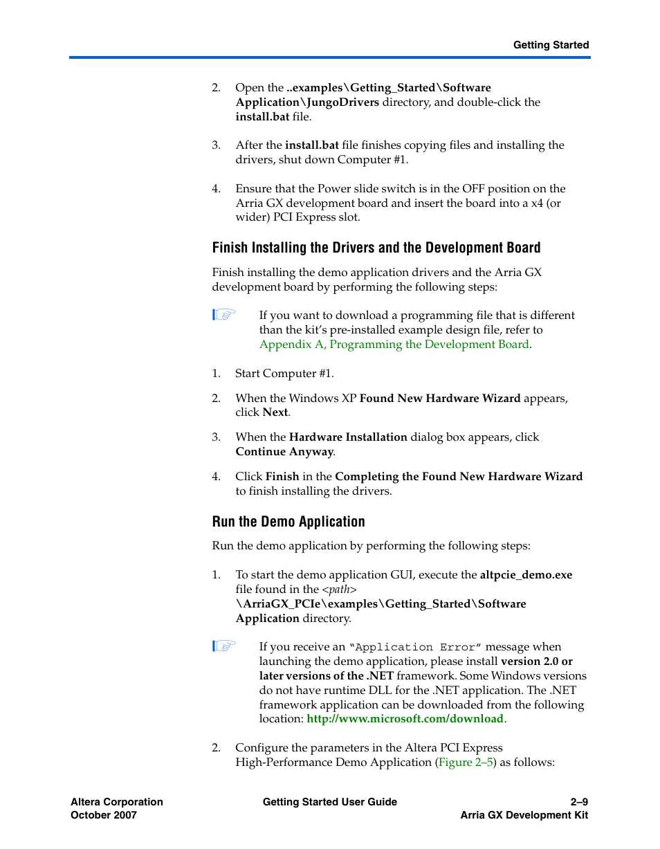 Run the demo application | Altera Arria GX User Manual | Page 15 / 32