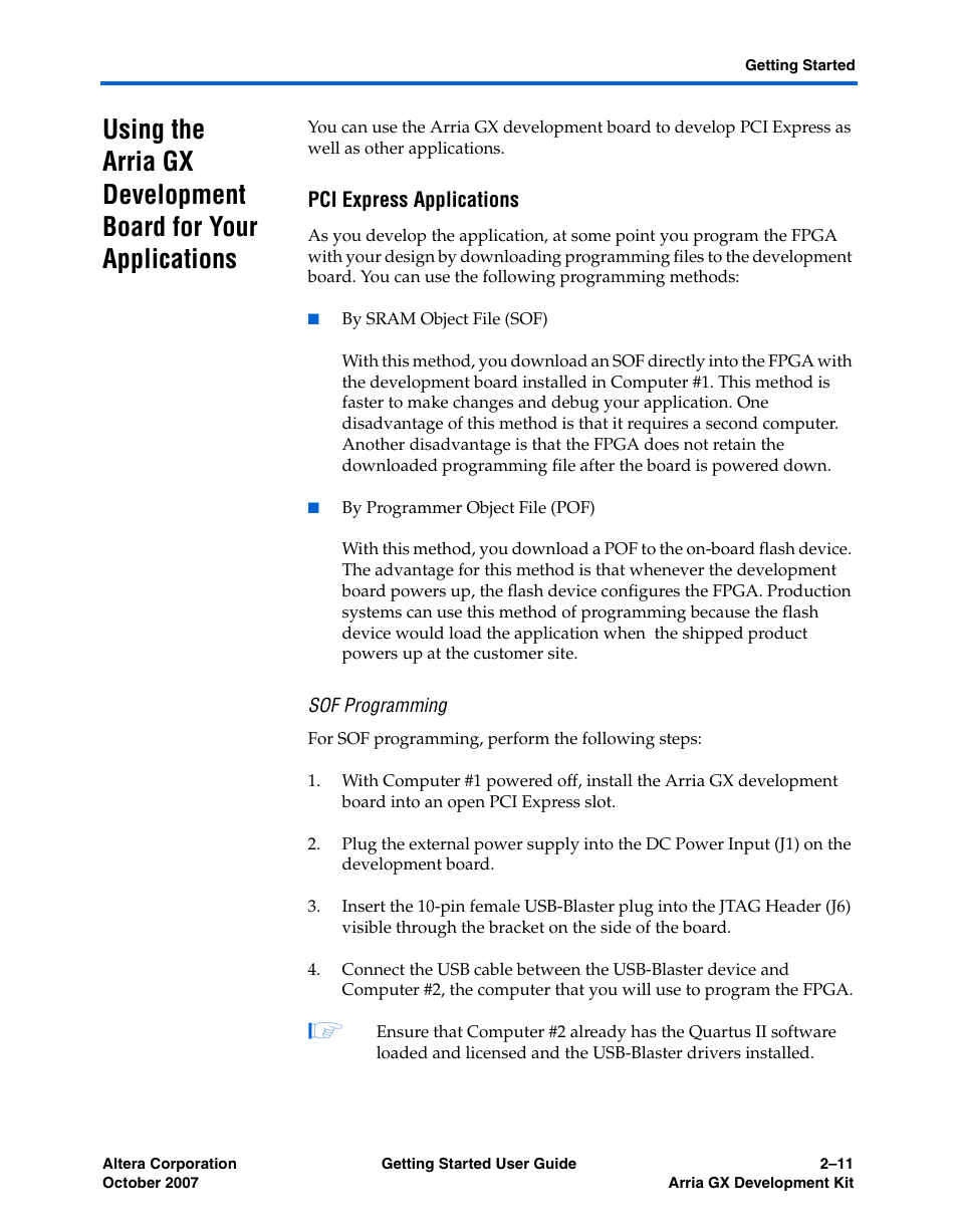 Pci express applications, Sof programming | Altera Arria GX User Manual | Page 17 / 32