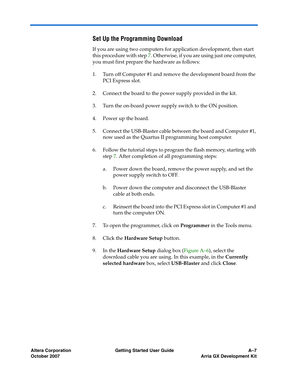 Set up the programming download | Altera Arria GX User Manual | Page 25 / 32