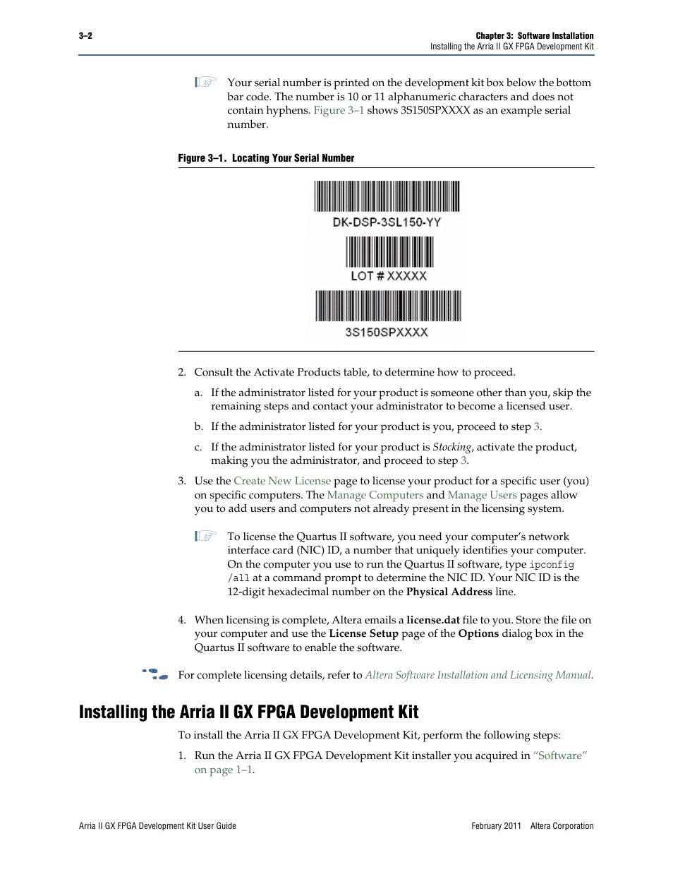 Installing the arria ii gx fpga development kit, Installing the arria ii gx fpga development kit –2 | Altera Arria II GX FPGA User Manual | Page 12 / 48