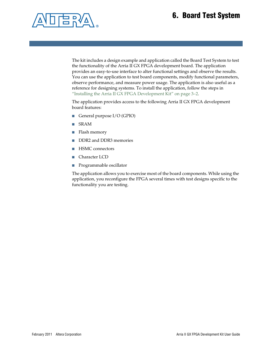 Board test system, Chapter 6. board test system | Altera Arria II GX FPGA User Manual | Page 21 / 48