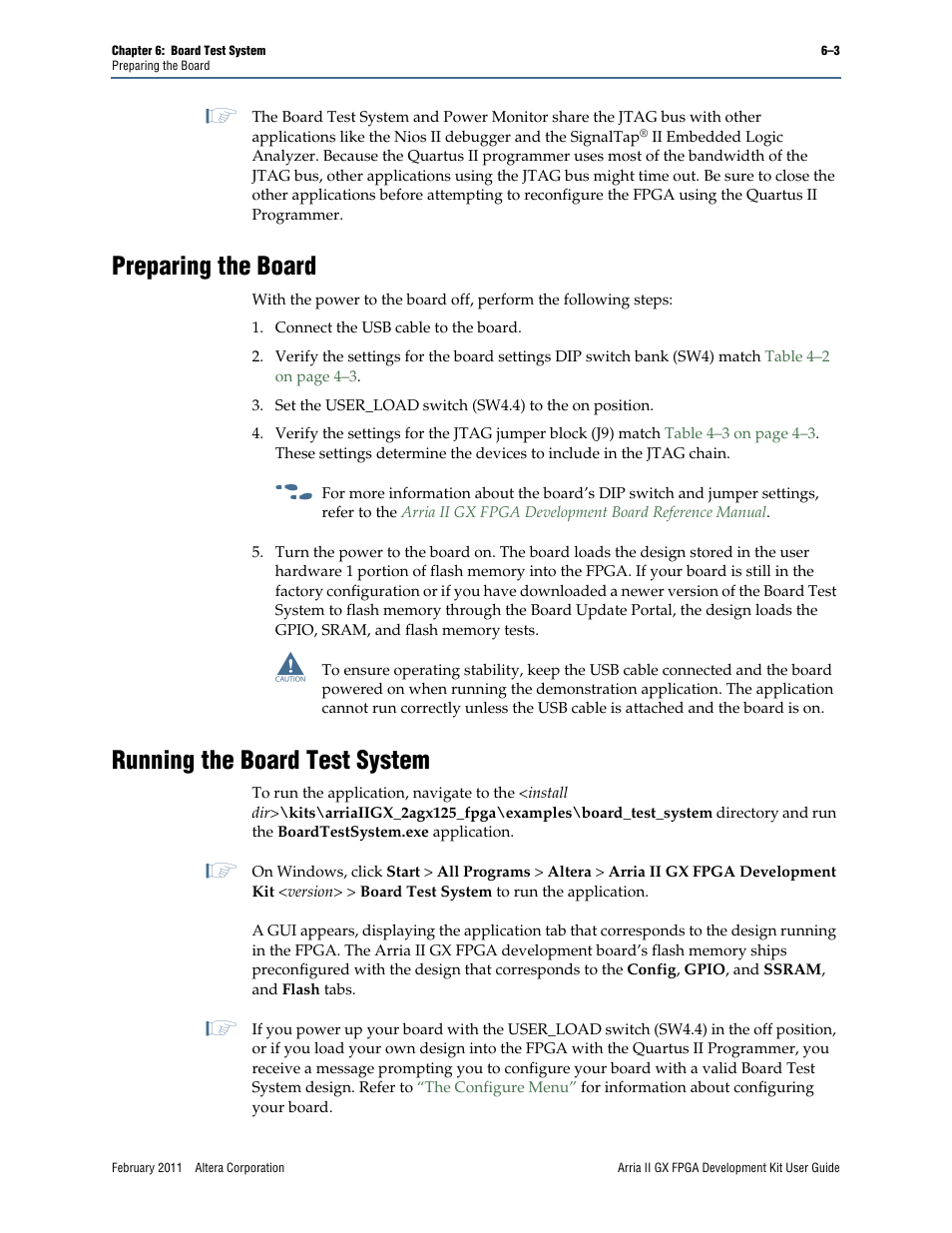 Preparing the board, Running the board test system | Altera Arria II GX FPGA User Manual | Page 23 / 48