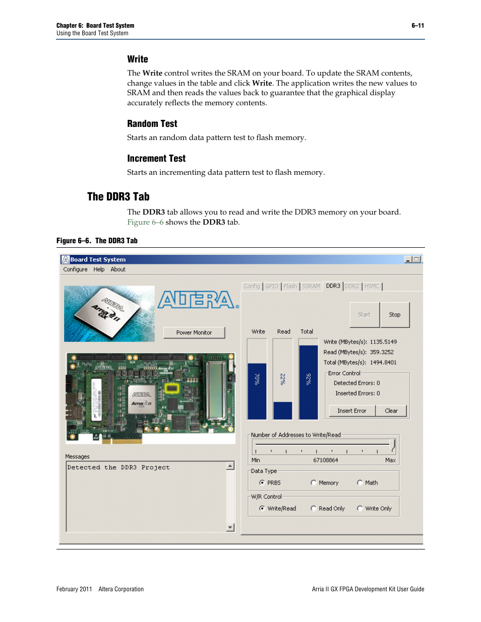 The ddr3 tab, Write –11 random test –11 increment test –11, The ddr3 tab –11 | Altera Arria II GX FPGA User Manual | Page 31 / 48