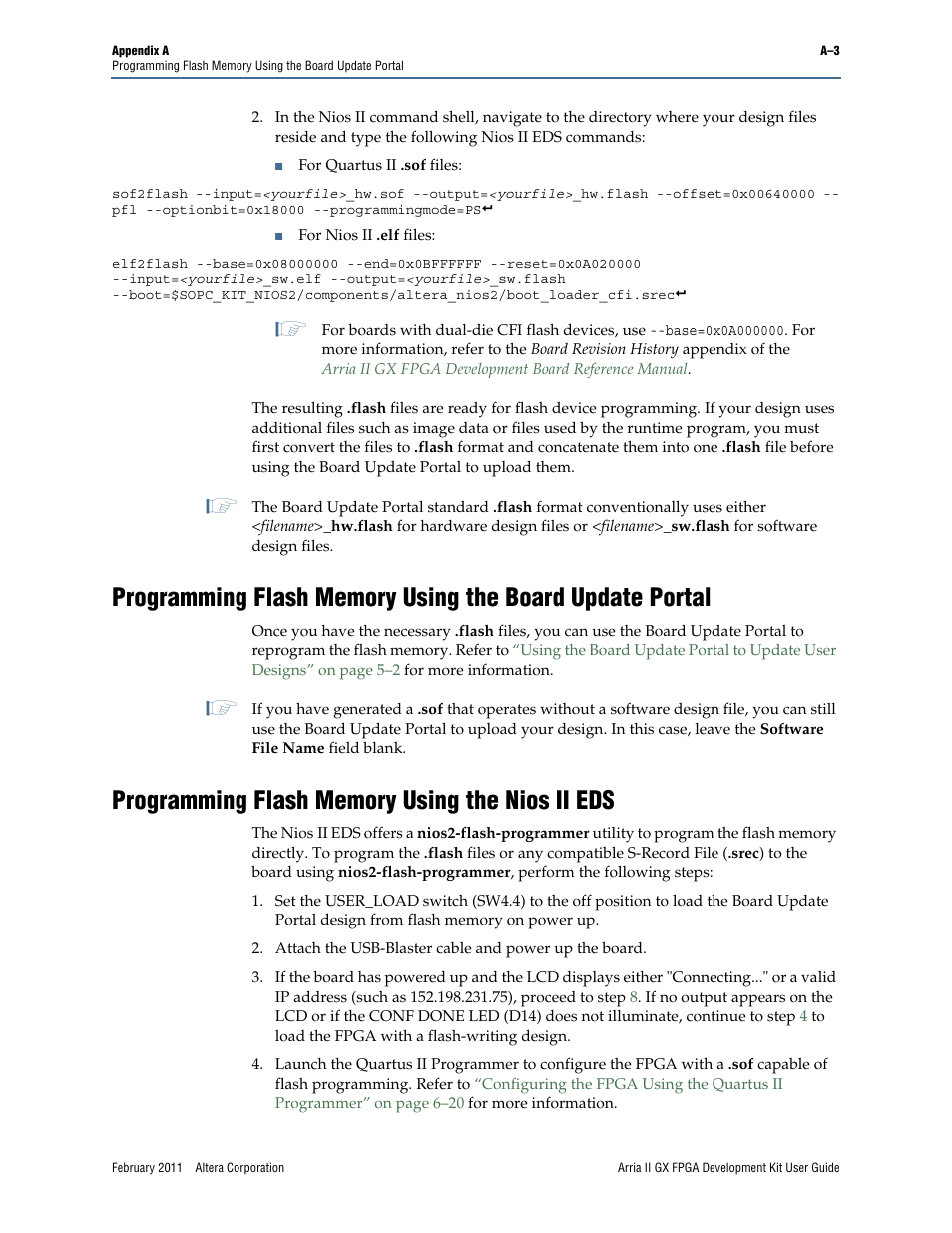 Programming flash memory using the nios ii eds | Altera Arria II GX FPGA User Manual | Page 43 / 48
