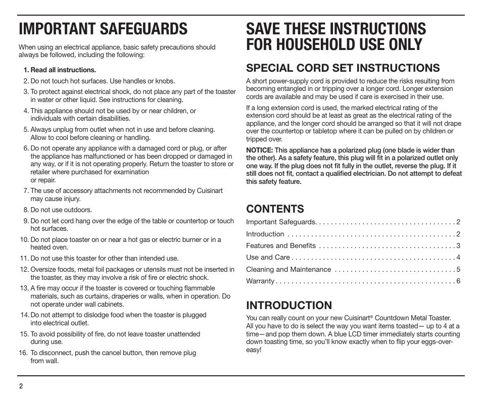 Cuisinart CPT-190 User Manual | Page 2 / 9