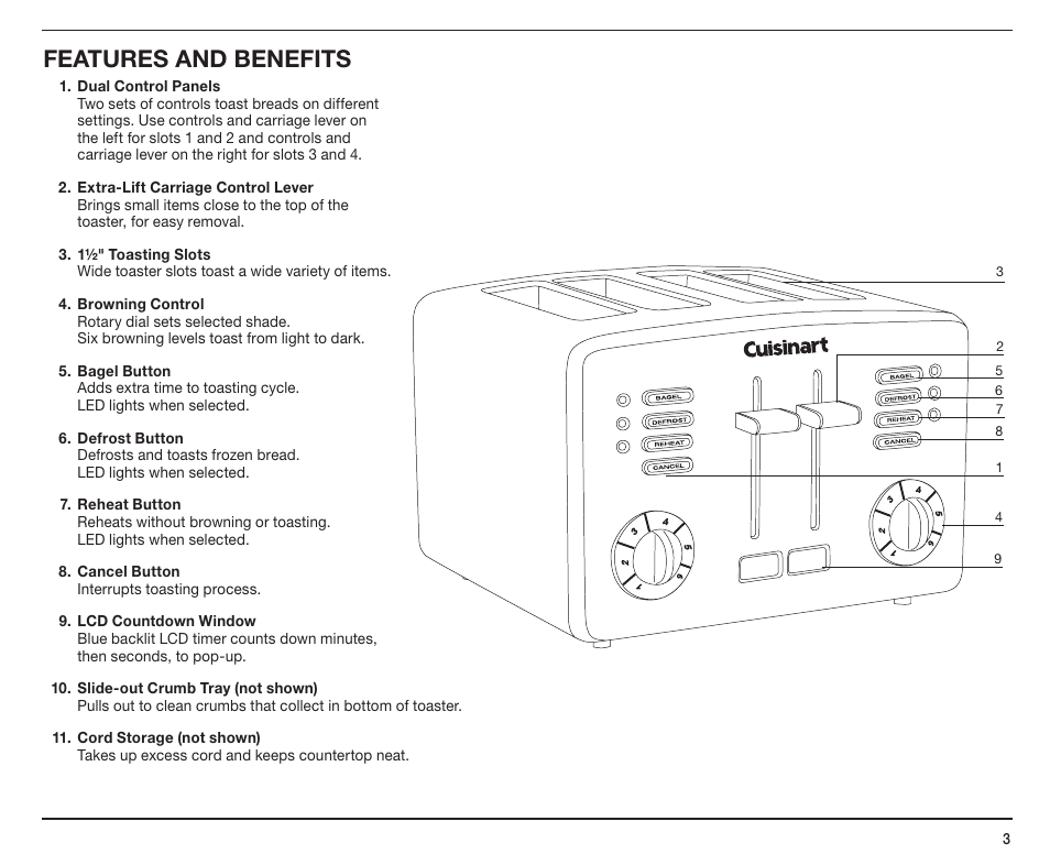 Features and benefits | Cuisinart CPT-190 User Manual | Page 3 / 9
