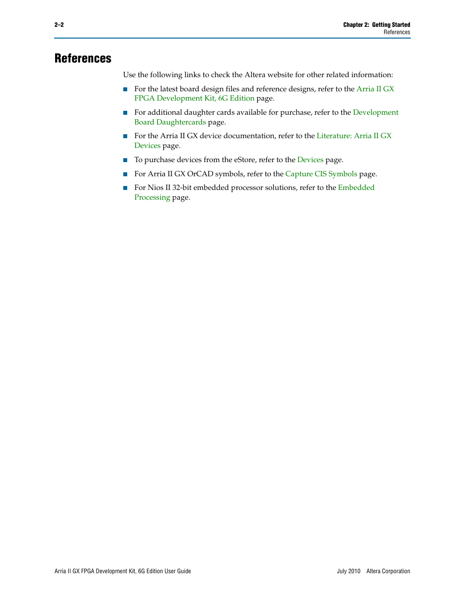 References, References –2 | Altera Arria II GX FPGA User Manual | Page 10 / 48