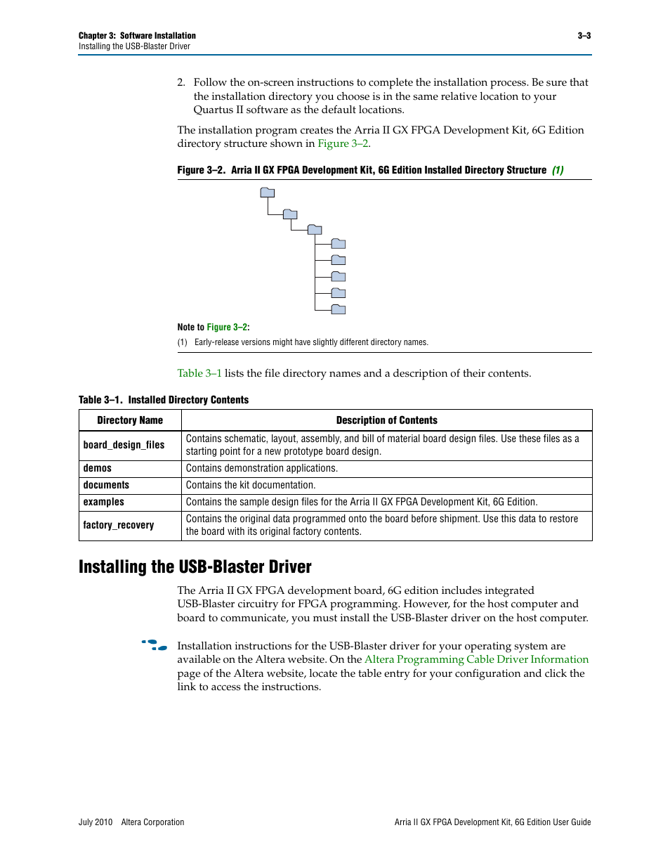 Installing the usb-blaster driver, Installing the usb-blaster driver –3 | Altera Arria II GX FPGA User Manual | Page 13 / 48