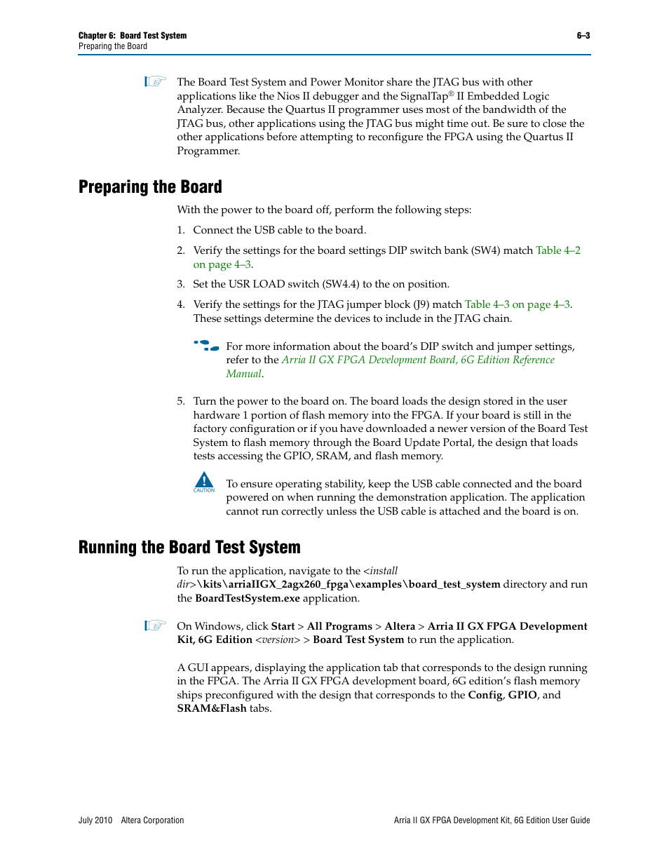 Preparing the board, Running the board test system | Altera Arria II GX FPGA User Manual | Page 23 / 48