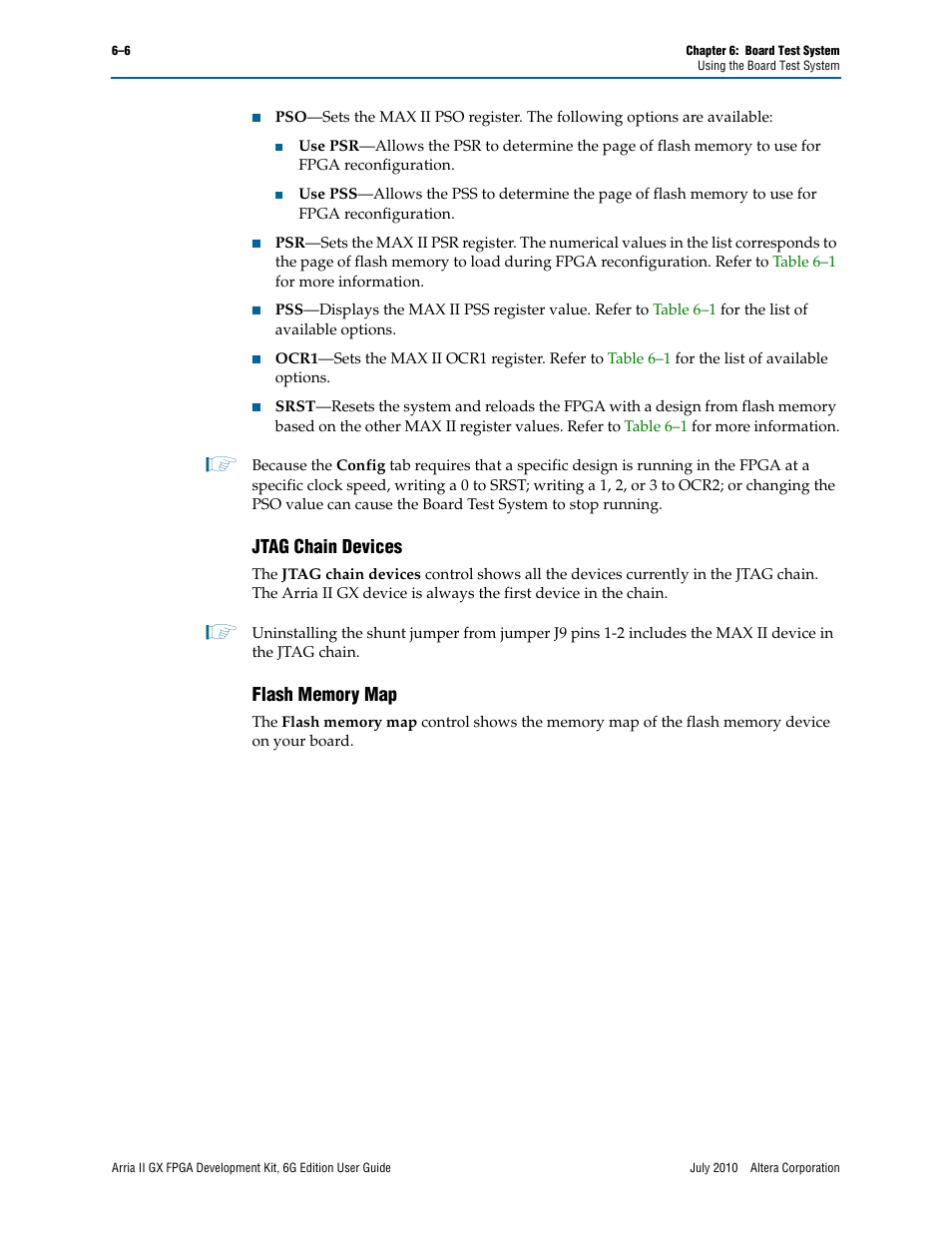 Jtag chain devices, Flash memory map, Jtag chain devices –6 flash memory map –6 | Altera Arria II GX FPGA User Manual | Page 26 / 48