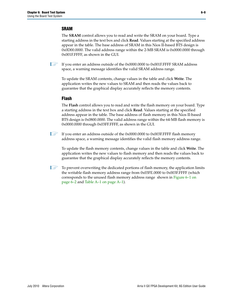 Sram, Flash, Sram –9 flash –9 | Altera Arria II GX FPGA User Manual | Page 29 / 48