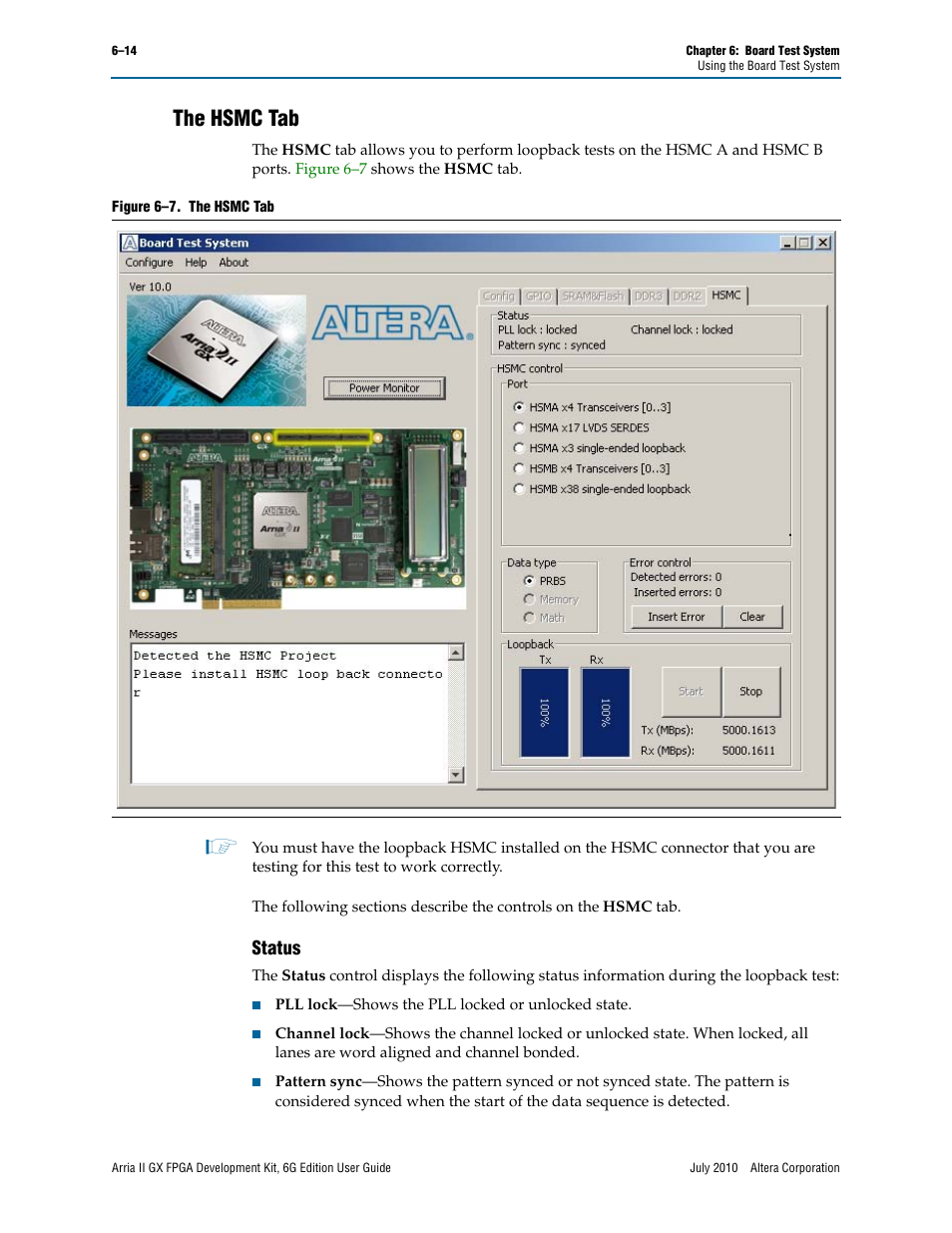 The hsmc tab, Status, The hsmc tab –14 | Status –14 | Altera Arria II GX FPGA User Manual | Page 34 / 48
