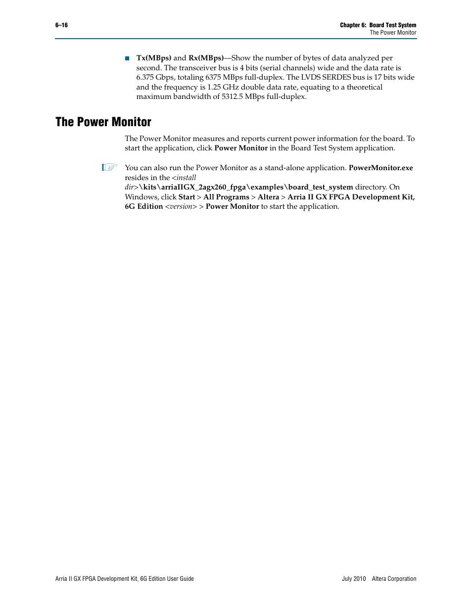 The power monitor, The power monitor –16 | Altera Arria II GX FPGA User Manual | Page 36 / 48