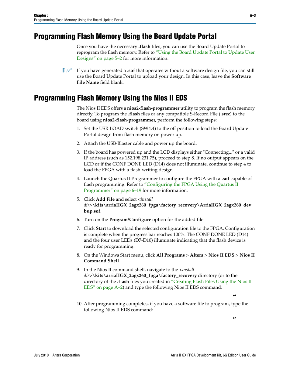 Programming flash memory using the nios ii eds | Altera Arria II GX FPGA User Manual | Page 43 / 48