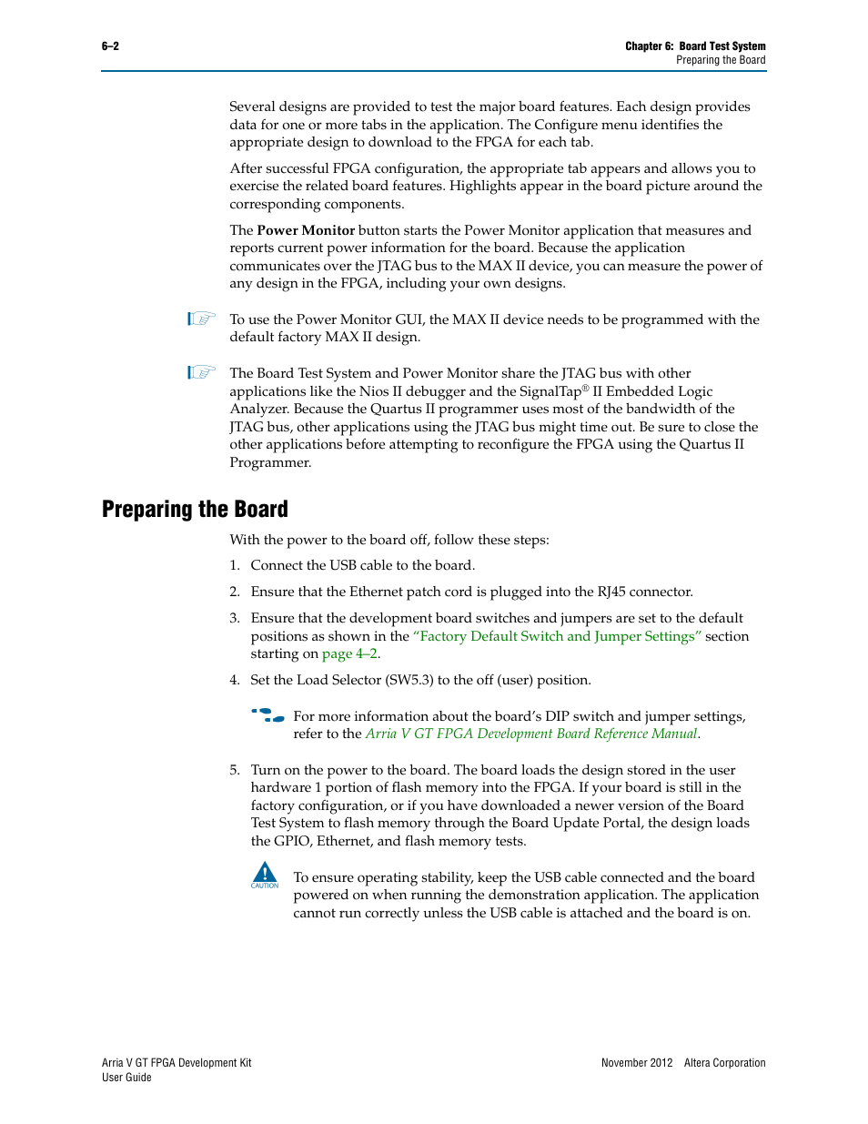 Preparing the board, Preparing the board –2 | Altera Arria V GT FPGA User Manual | Page 24 / 58