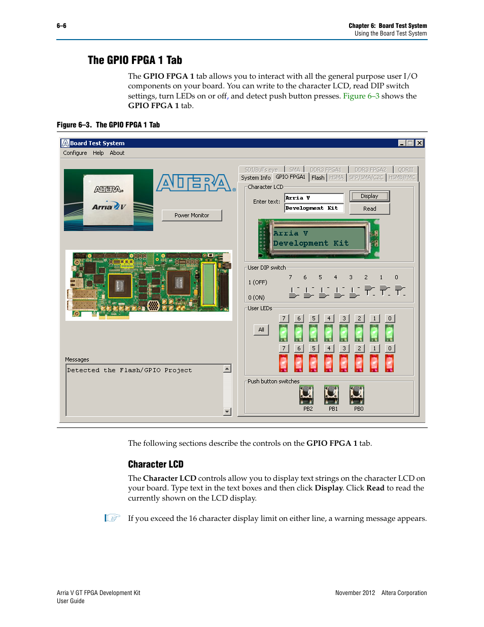 The gpio fpga 1 tab, Character lcd, The gpio fpga 1 tab –6 | Character lcd –6 | Altera Arria V GT FPGA User Manual | Page 28 / 58