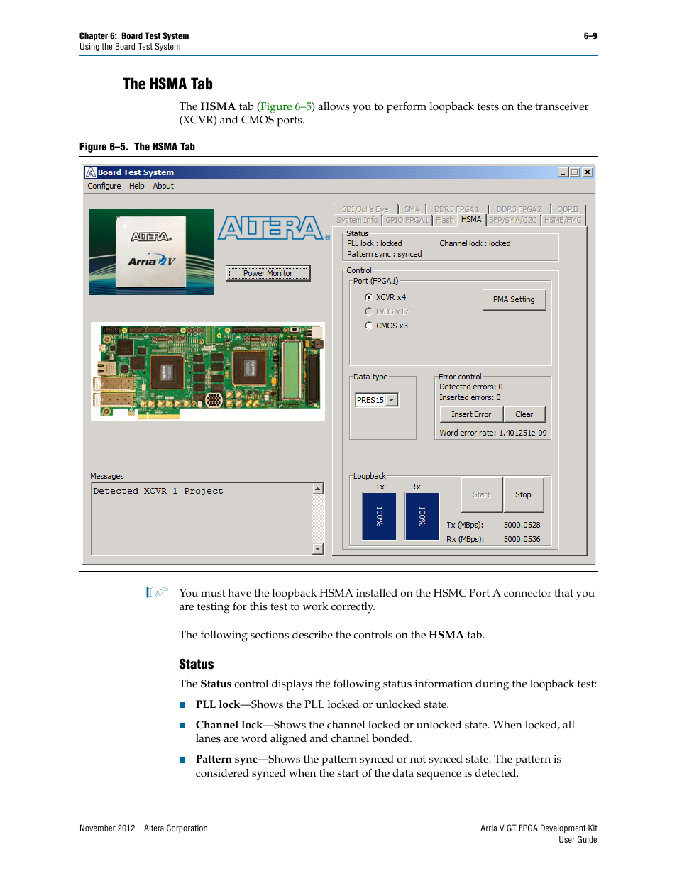 The hsma tab, Status, The hsma tab –9 | Status –9 | Altera Arria V GT FPGA User Manual | Page 31 / 58