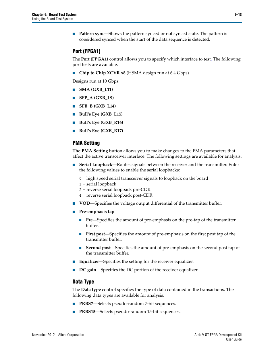 Port (fpga1), Pma setting, Data type | Port (fpga1) –13 pma setting –13 data type –13 | Altera Arria V GT FPGA User Manual | Page 35 / 58