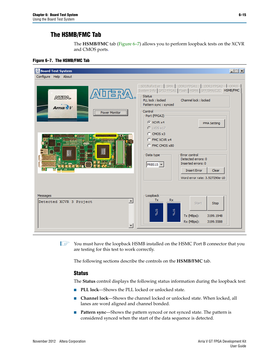 The hsmb/fmc tab, Status, The hsmb/fmc tab –15 | Status –15 | Altera Arria V GT FPGA User Manual | Page 37 / 58