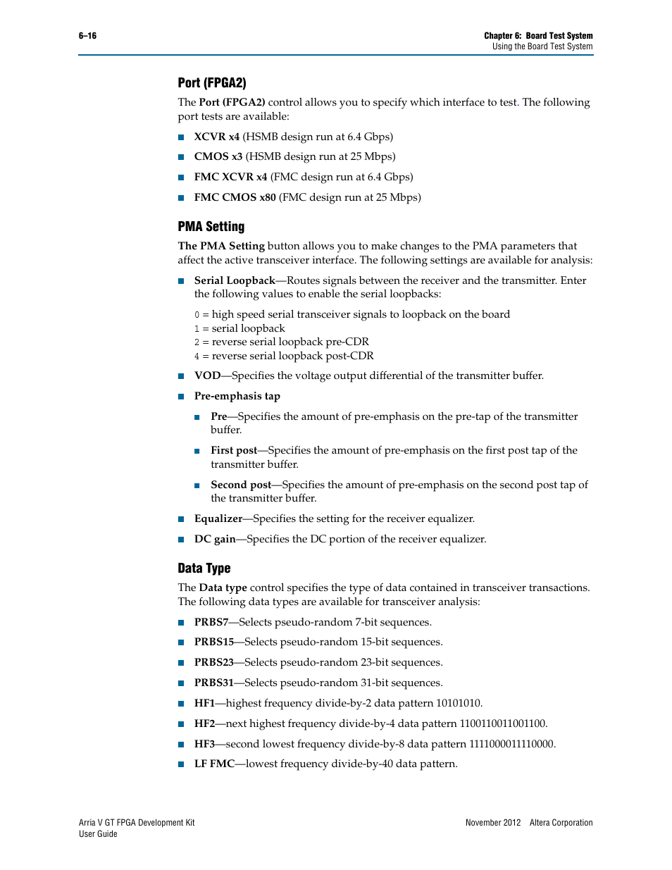 Port (fpga2), Pma setting, Data type | Port (fpga2) –16 pma setting –16 data type –16 | Altera Arria V GT FPGA User Manual | Page 38 / 58