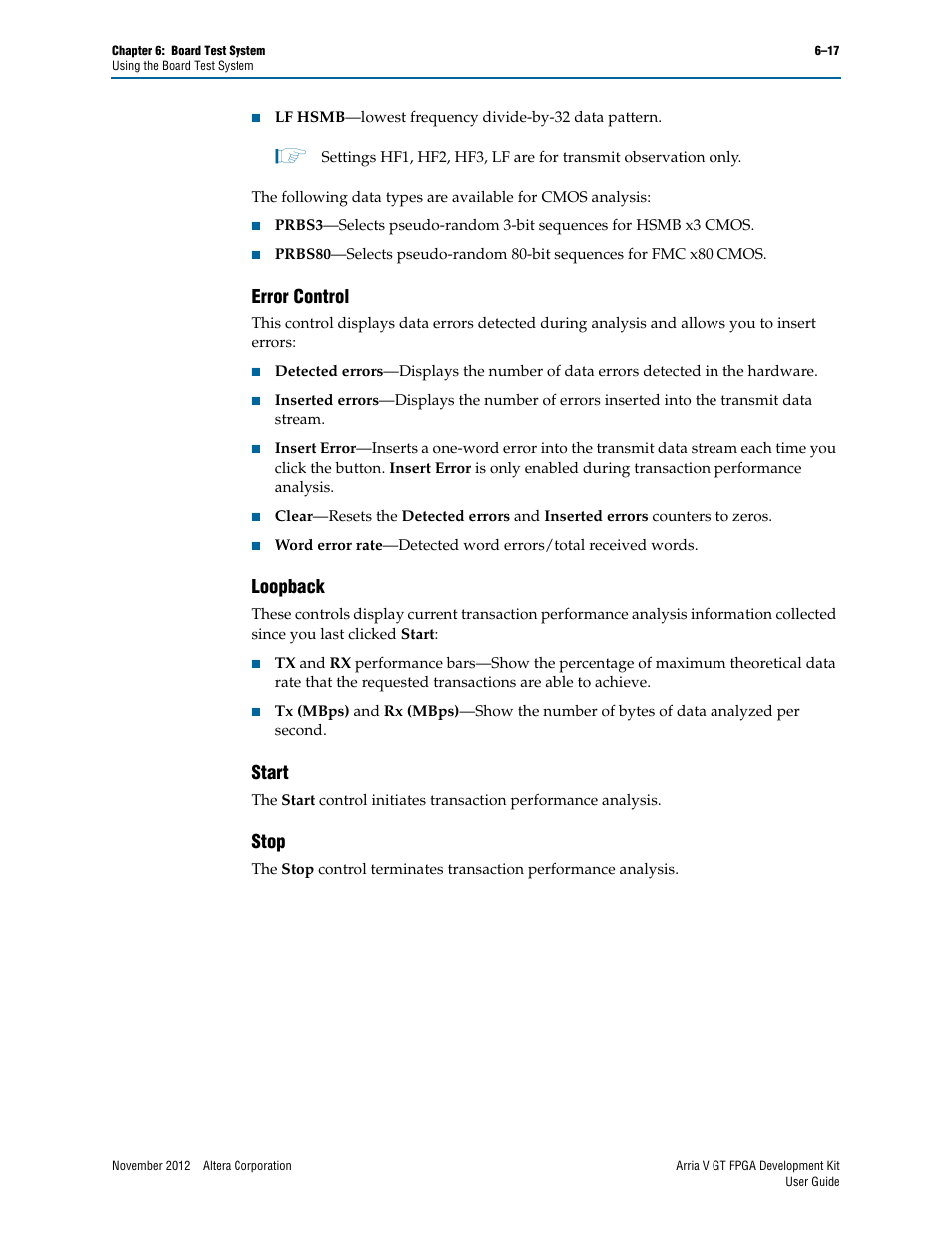 Error control, Loopback, Start | Stop, Error control –17 loopback –17 start –17 stop –17 | Altera Arria V GT FPGA User Manual | Page 39 / 58